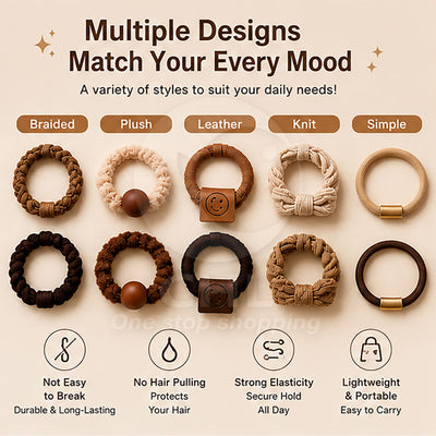 Korean Cozy Autumn Hair Tie Set - Plush, Knitted & Durable