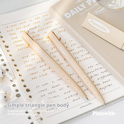 Planwith Sign triangular multi-color pen white milk tea blue pen barrel 3-color matching imported ink 0.5mm press 3-color gel pen