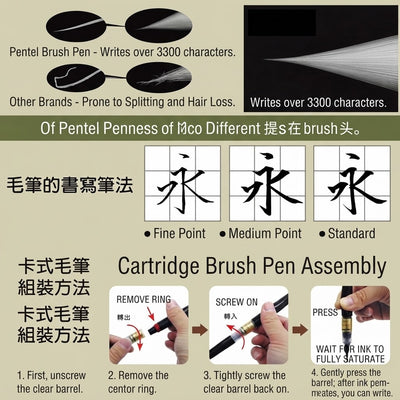 Pentel XFL2L Cartridge Brush Pen, Medium, Black