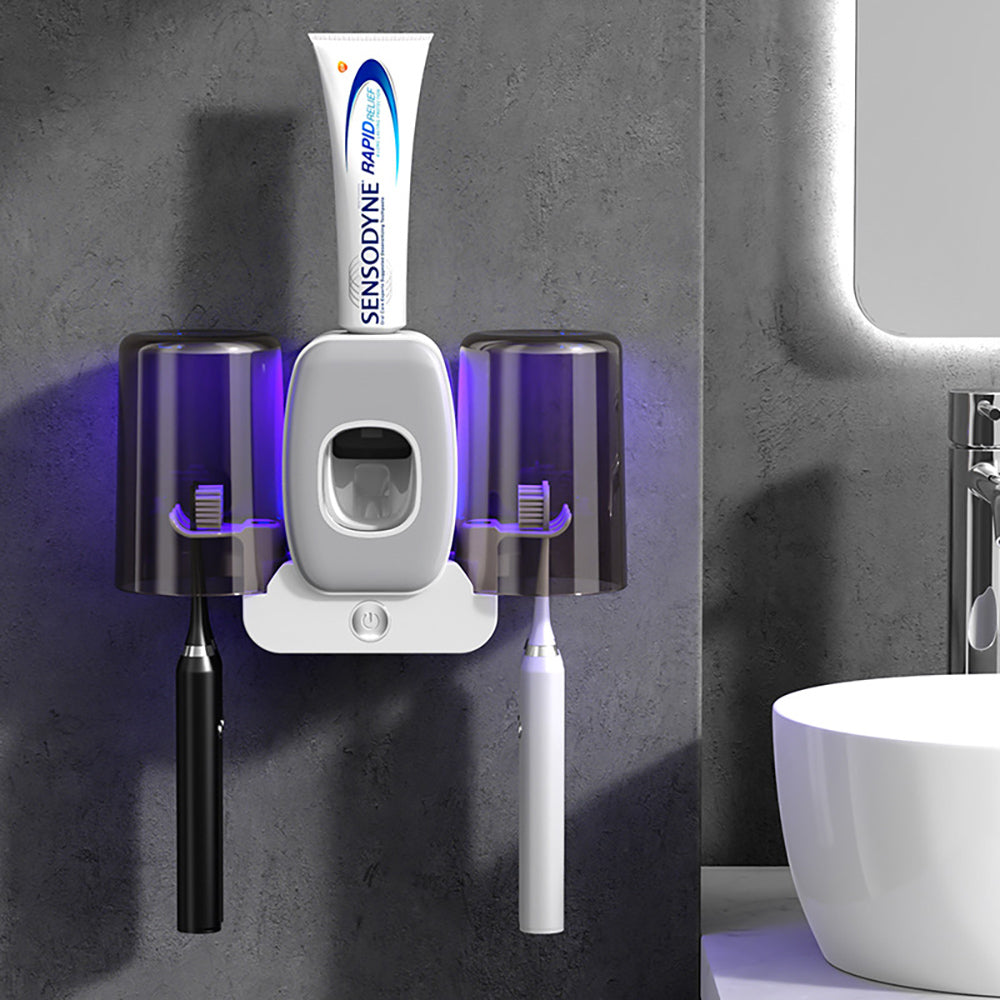 UV Sterilization Toothbrush Holder | Wall-Mounted, Punch-Free | Toothpaste Dispenser & Long Battery Life