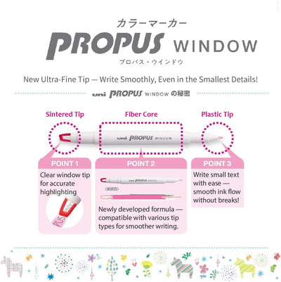 UNI PUS103T PROPUS WINDOW double-ended highlighter single set - CHL-STORE