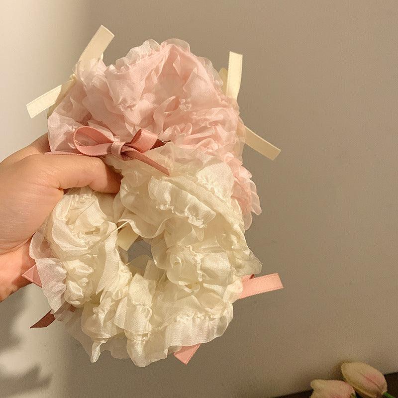 Cream Sweetheart Ballet Style Ribbon Ribbon Mori Large Intestine Ring Rubber Band Hair Band Styling Hair Accessories Beige / Pink - CHL-STORE