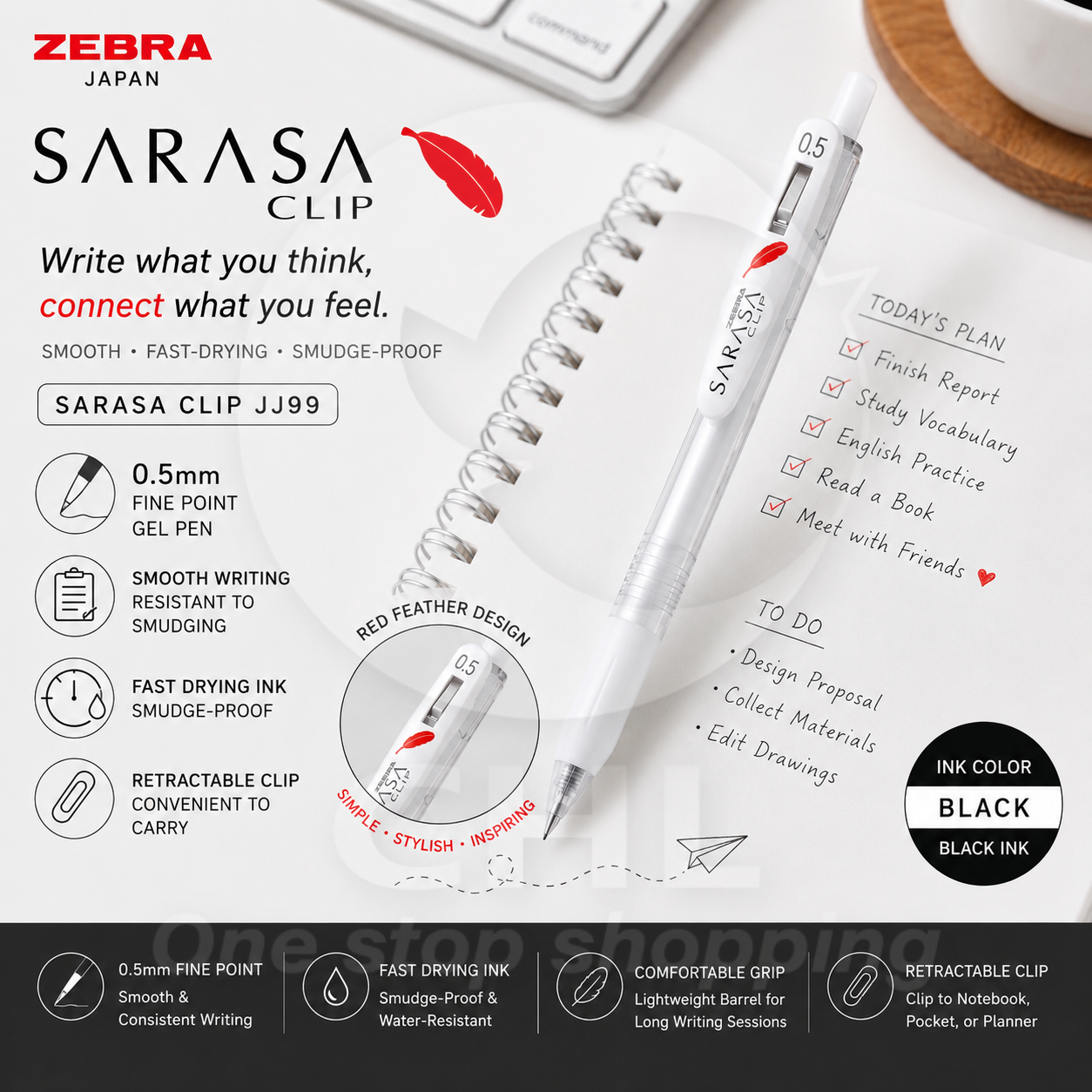 Zebra Sarasa Clip Gel Pen - Smooth Writing, Environmentally