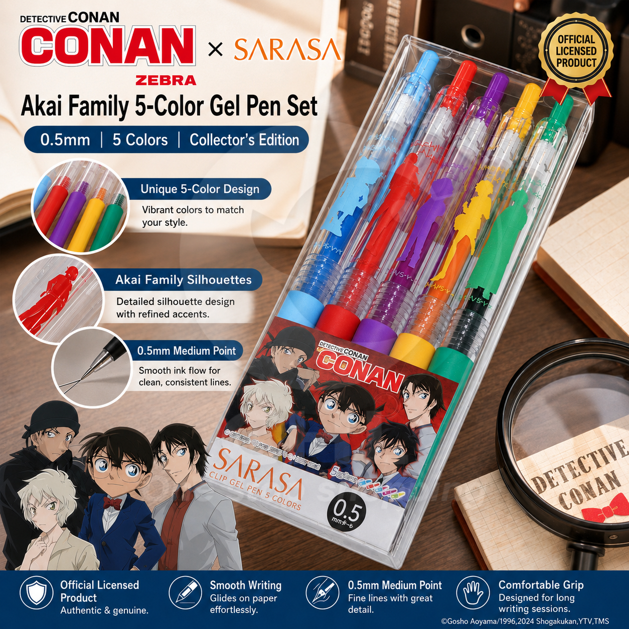 Detective Conan Gel Pen Set: Smooth, Water-Resistant Writing Magic