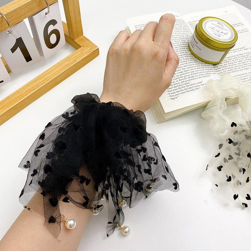 Lace Ribbon Heart Fringe Mesh Draped Bead Hair Tie AC-000015 - CHL-STORE