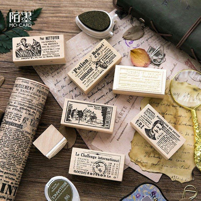 Momo Old Newspaper Series Retro American Style English Wooden Decorative Seals Wooden Seals Seals Handbook Necessary NP-H7TAY-601 - CHL-STORE
