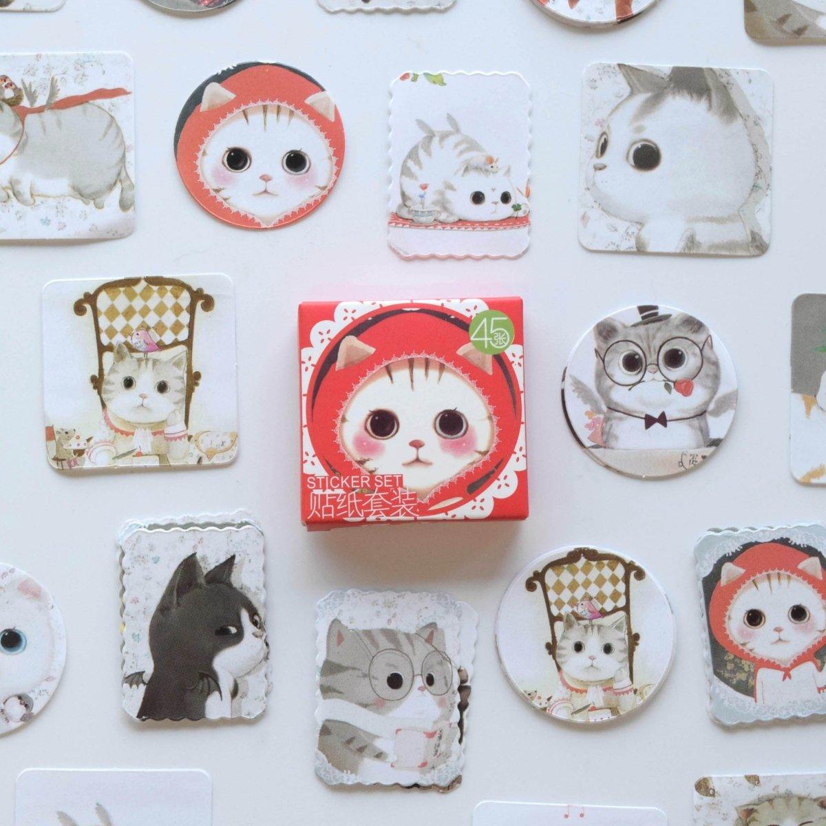 Original cat decoration sticker set small square box 45 pieces NP-HTEQG-003 - CHL-STORE