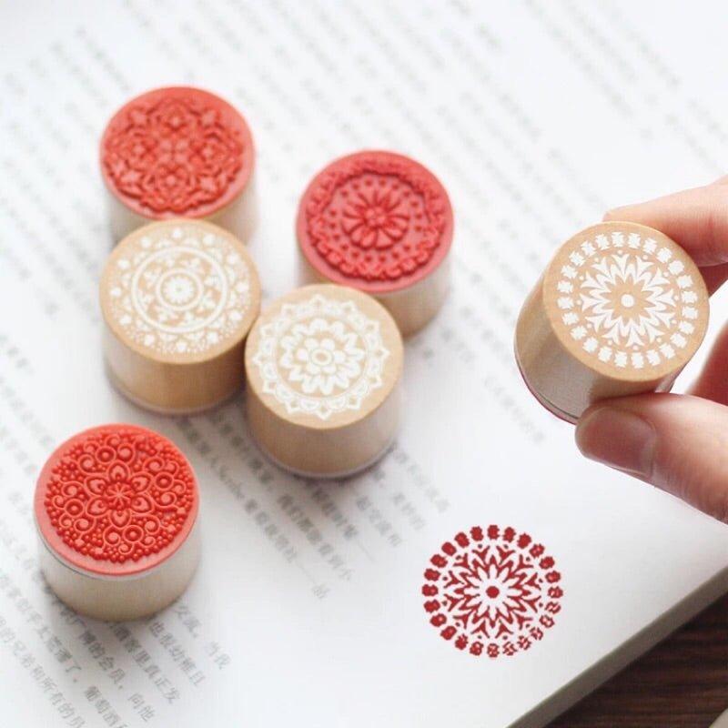 Round Wooden Pattern Lace Stamp Seal Set 6 in Group NP-H7TGM-902 - CHL-STORE