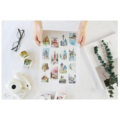 World Construction Paper Tape World Cities Series City Building Handbook Hand-painted Paper Tape Decorative Paper Tape Washi Tape - CHL-STORE
