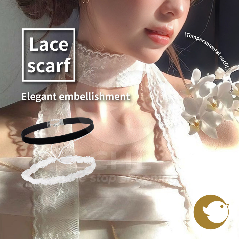 Lace Bow & Velvet Necklace | Black & White All-Match | Elegant Lace Scarf Style Choker