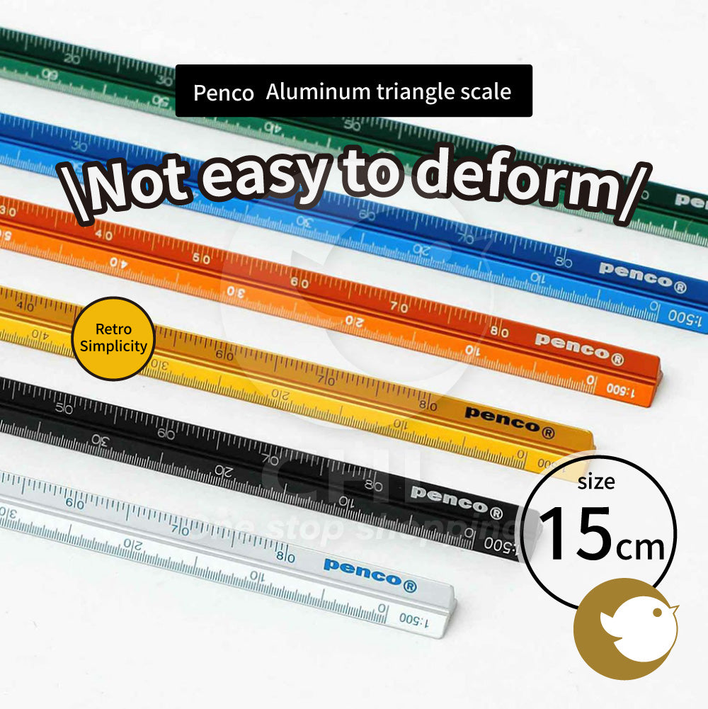 HIGHTIDE Penco drawing scale steel plate triangle ruler 15cm yellow exquisite beautiful retro metal ruler triangle durable