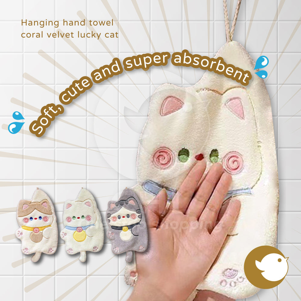 Lucky Cat Coral Velvet Super Absorbent Kitchen Towel