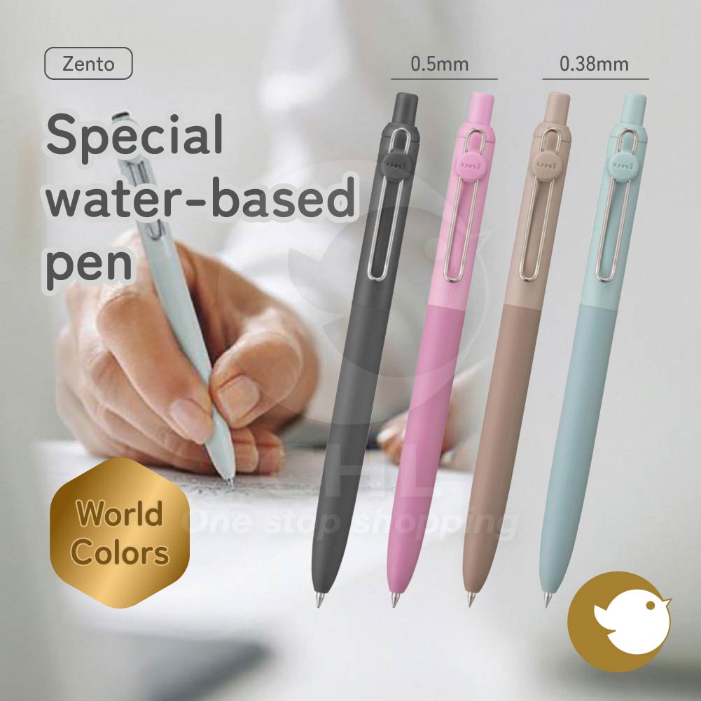 UniBall Zento special water-based pen 0.38mm 0.5mm soft writing feel clean lines no bleeding no smudging ballpoint pen