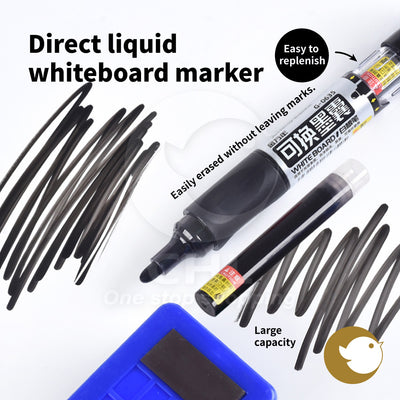Direct liquid whiteboard marker Easy to refill Easy to erase Replaceable ink cartridge Black