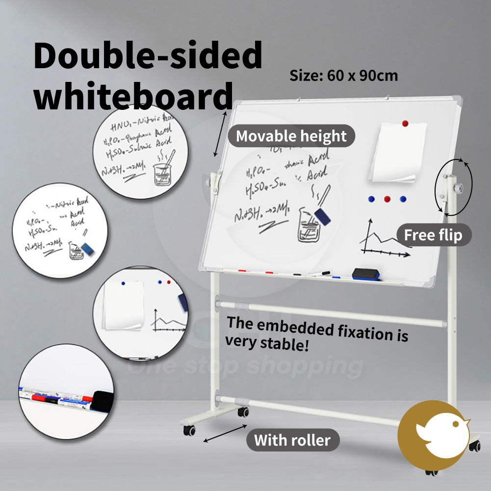 Reversible Magnetic Whiteboard: Mobile & Adjustable 60x90cm