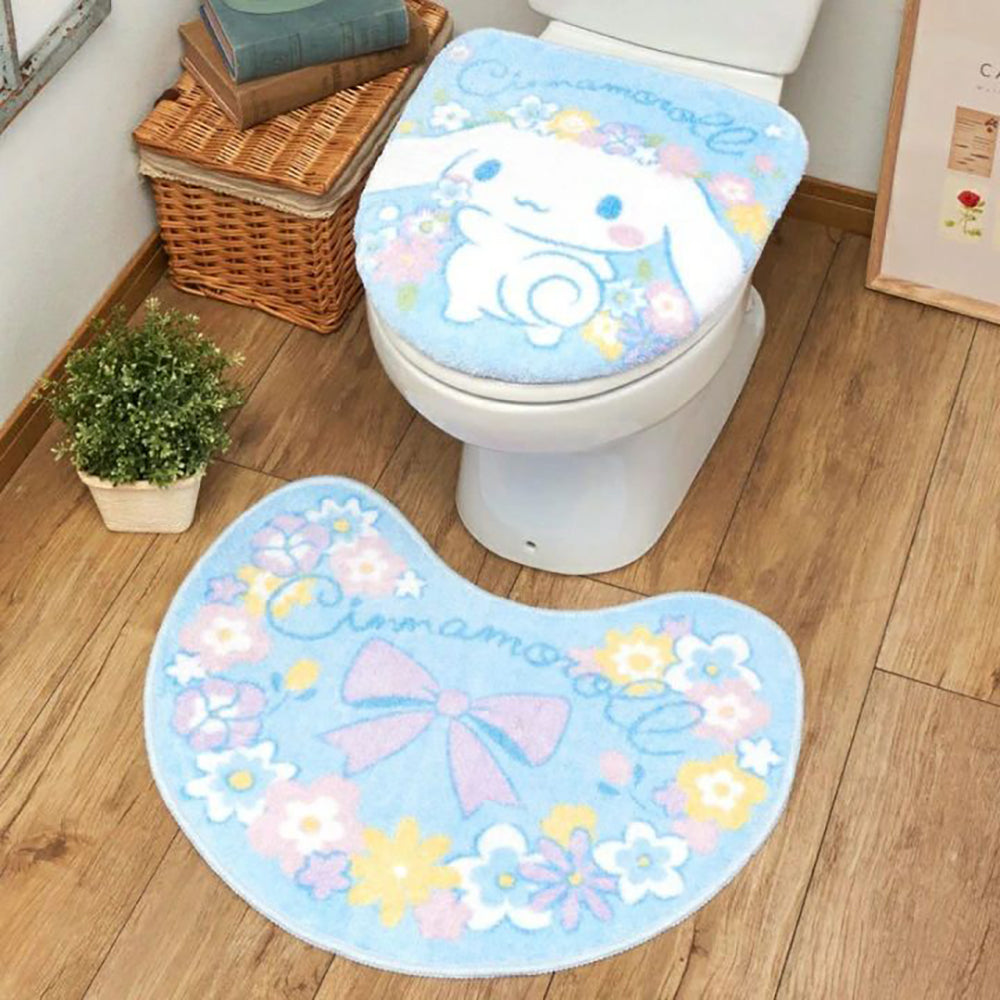 Sanrio toilet seat cover and floor mat 2-piece set Hello Kitty Cinnamoroll mat anti-slip carpet home cute warm
