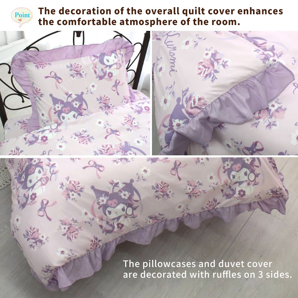 Sanrio Sanrio ruffled duvet cover 3-piece set Kuromi My Melody Cinnamoroll bed cover bed cover warm and cute room decoration bedroom