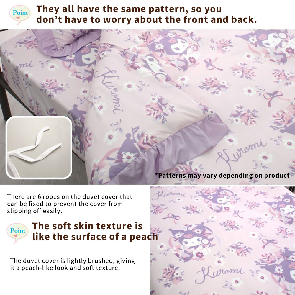 Sanrio Sanrio ruffled duvet cover 3-piece set Kuromi My Melody Cinnamoroll bed cover bed cover warm and cute room decoration bedroom