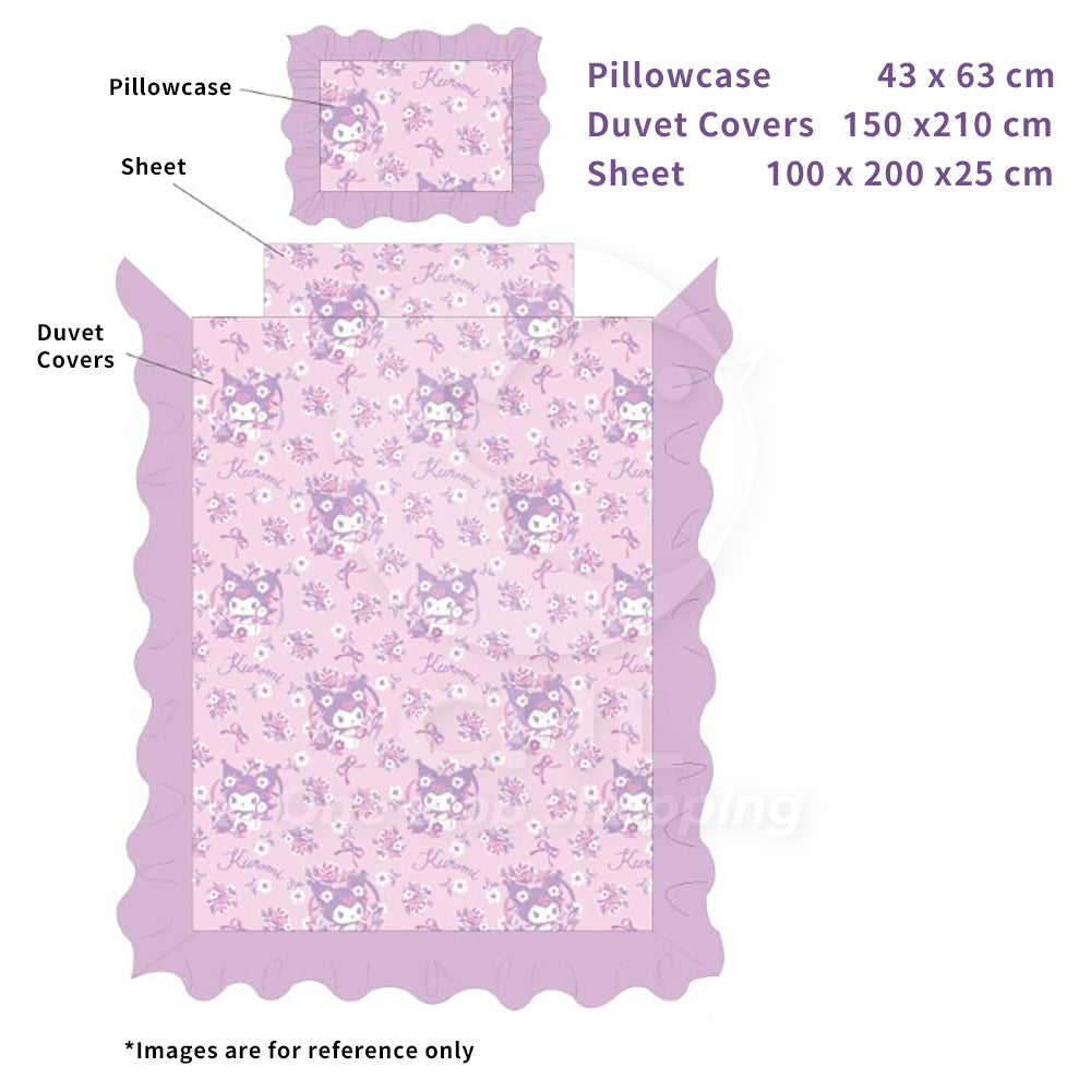 Sanrio Sanrio ruffled duvet cover 3-piece set Kuromi My Melody Cinnamoroll bed cover bed cover warm and cute room decoration bedroom