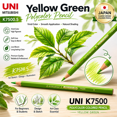 UNI K7500 Soft Sketch Design Basic Color Pencil Polycolor Yellow Green K7500.5