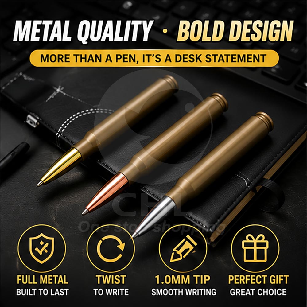 Bullet-Style Gel Pen – 1.0mm Twist Ballpoint, Metallic Finish, Realistic Design