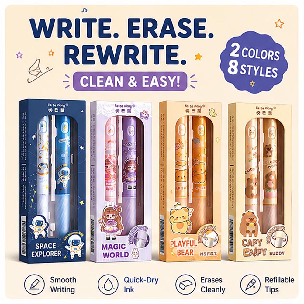 0.5 mm Quick-Dry Erasable Gel Pen Set (2-Pack)