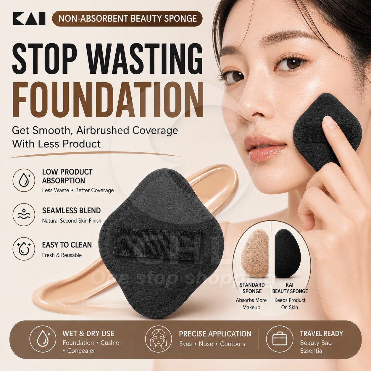KAI Black Anti-Absorption Makeup Sponge