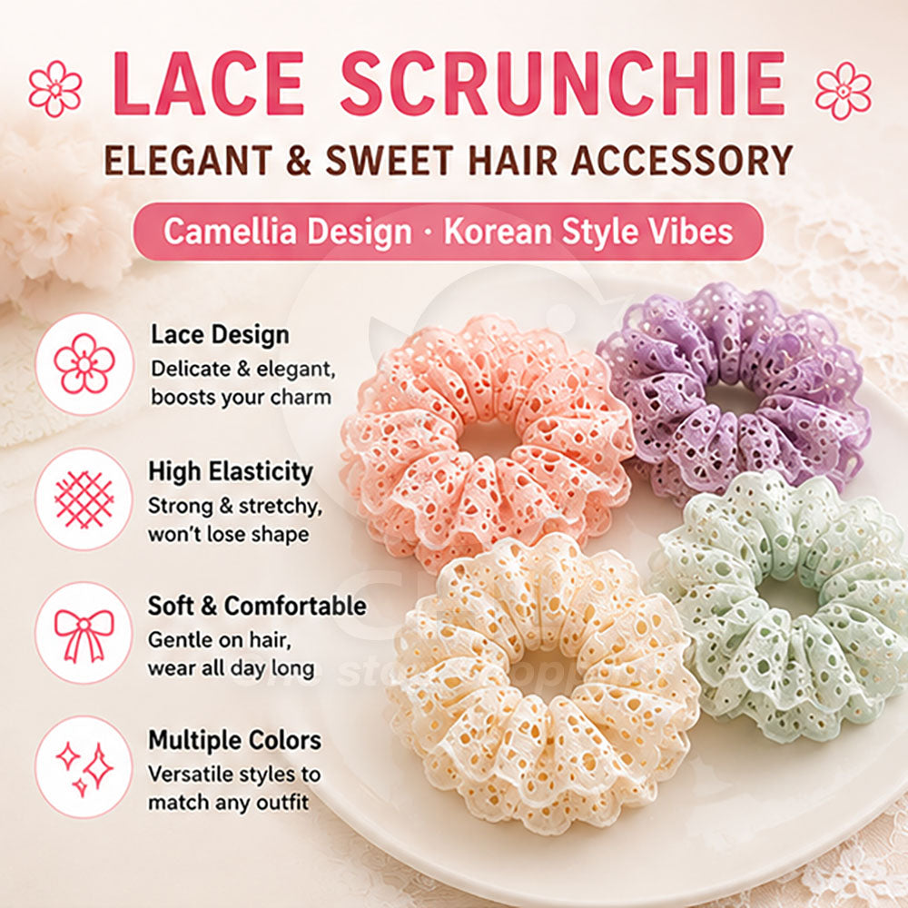 Korean Chic Floral Lace Elastic Hair Tie – Elegant Hair Accessory