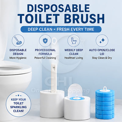Disposable Toilet Brush with Replacement Heads | Deep Cleaning & Stain Removal Formula