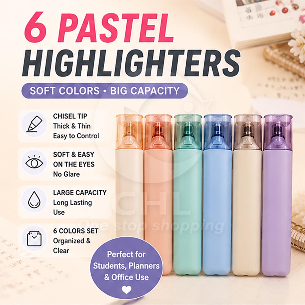 6-Color Soft Pastel Highlighter Set