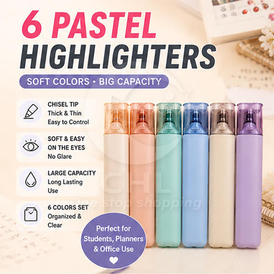 6-Color Soft Pastel Highlighter Set