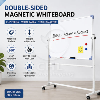Reversible Magnetic Whiteboard: Mobile & Adjustable 60x90cm