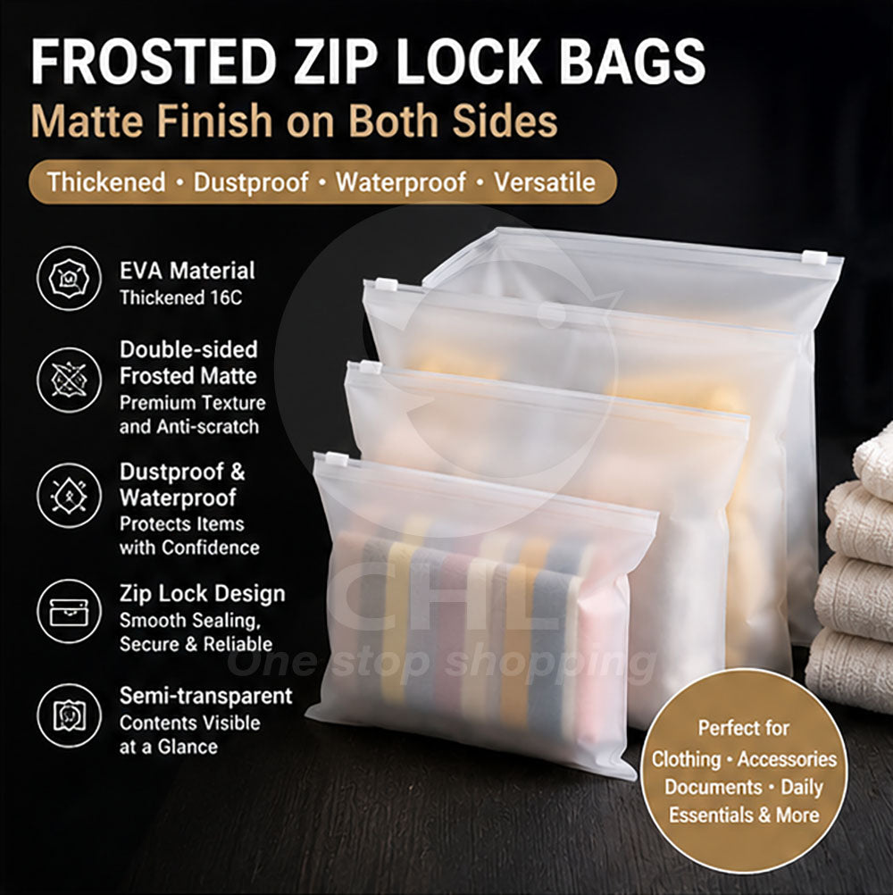 Durable Matte Finish Zipper Storage Bag - Waterproof & Translucent