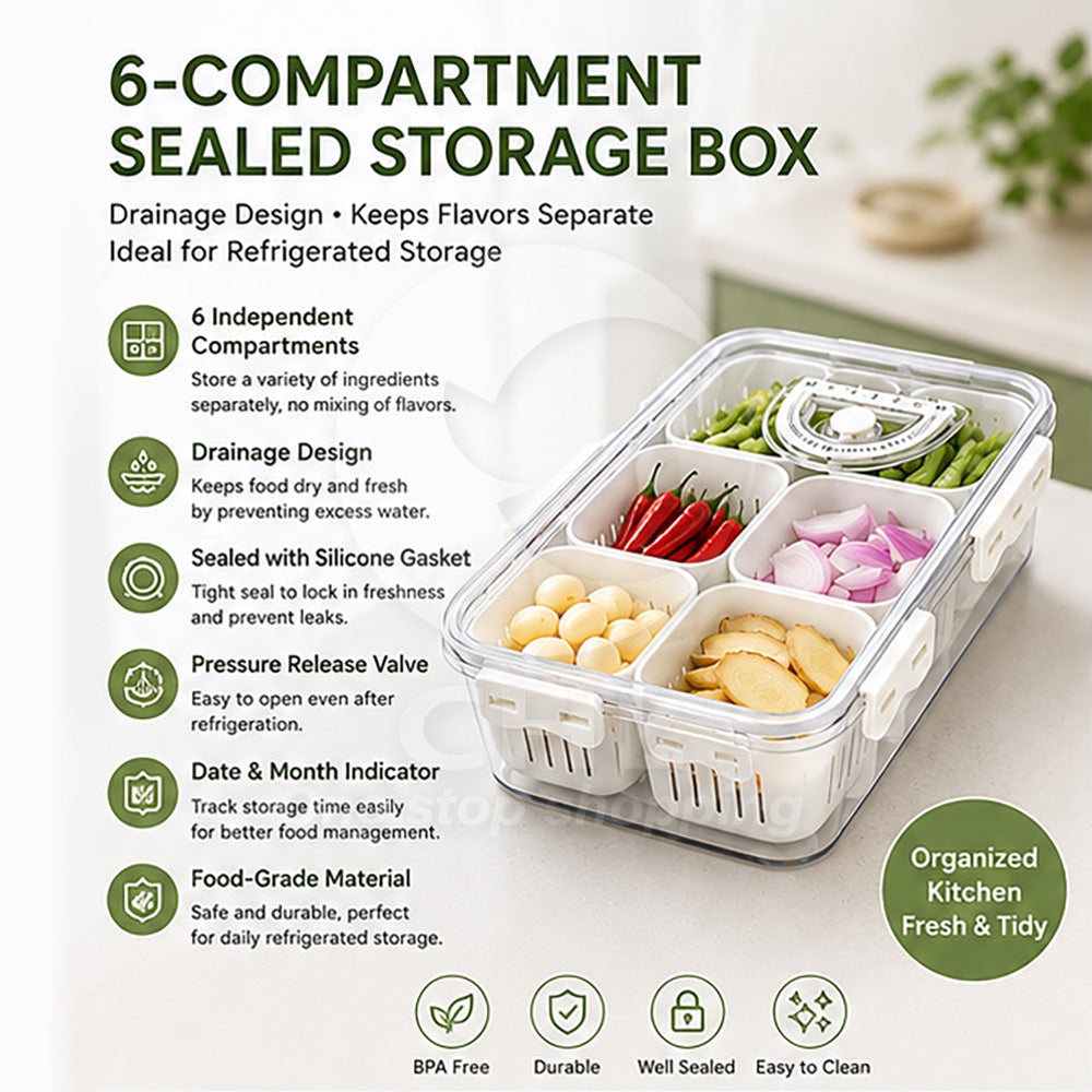 6-Compartment Airtight Food Storage Container