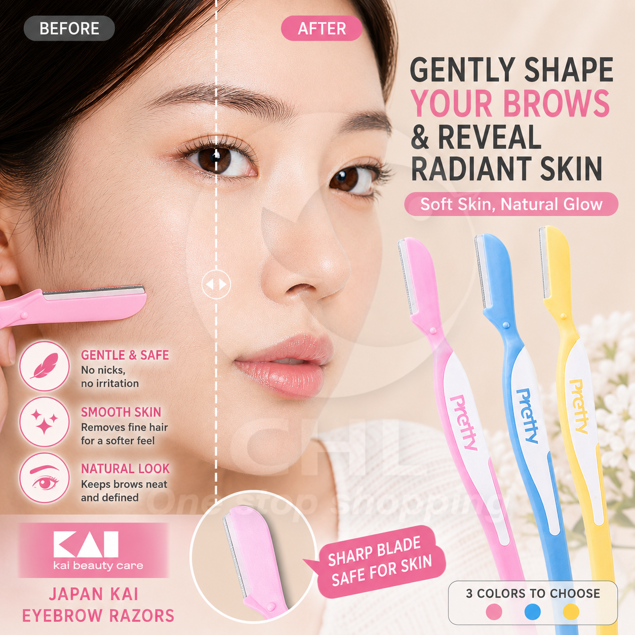 KAI Eyebrow Razors for Sensitive Skin – 6-Pack