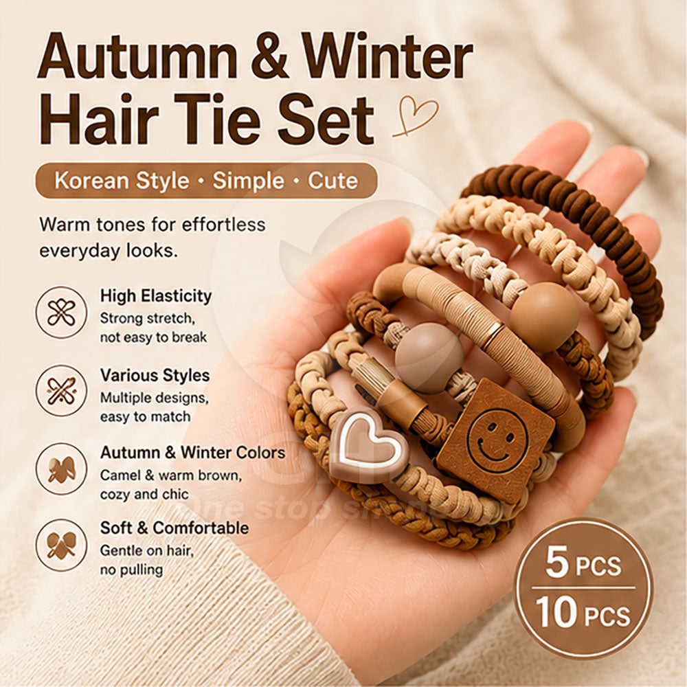 Korean Cozy Autumn Hair Tie Set - Plush, Knitted & Durable