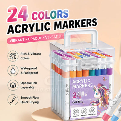 24-Color Acrylic Marker Set – Waterproof Paint Pens, Layering Graffiti Markers for Wood, Glass & Plastic