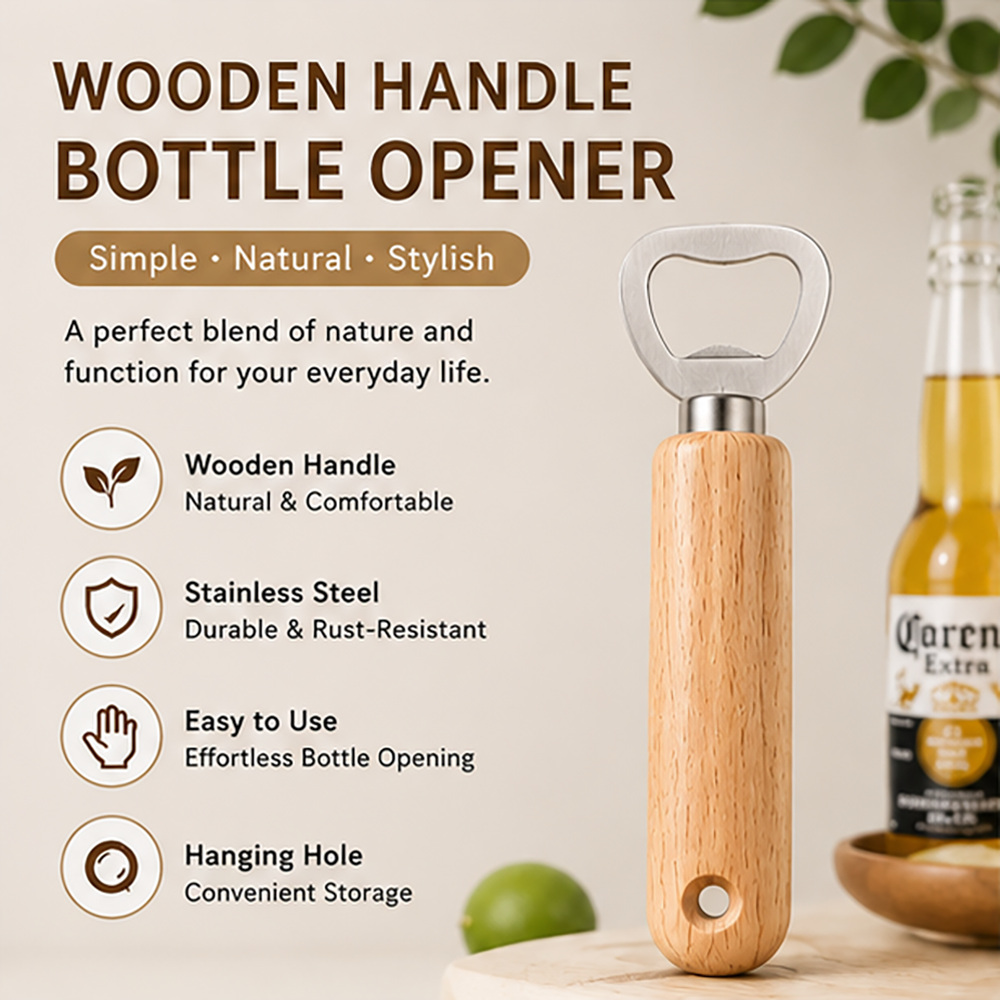 Natural Wood Handle Stainless Steel Bottle Opener
