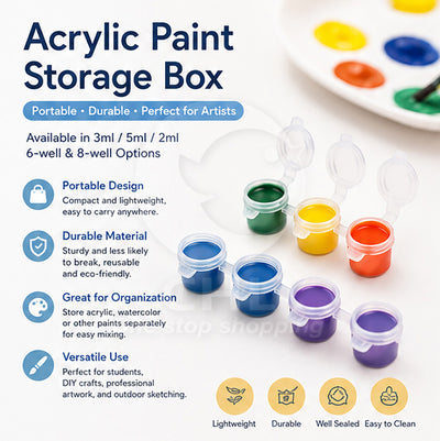 Acrylic Paint Palette Box – 6-Well / 8-Well Portable Paint Container | 2ml / 3ml / 5ml Options