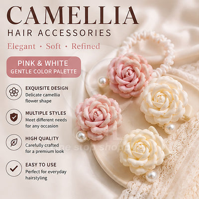 Elegant Camellia Collection: Pearl Clips & Grippers Hair Set