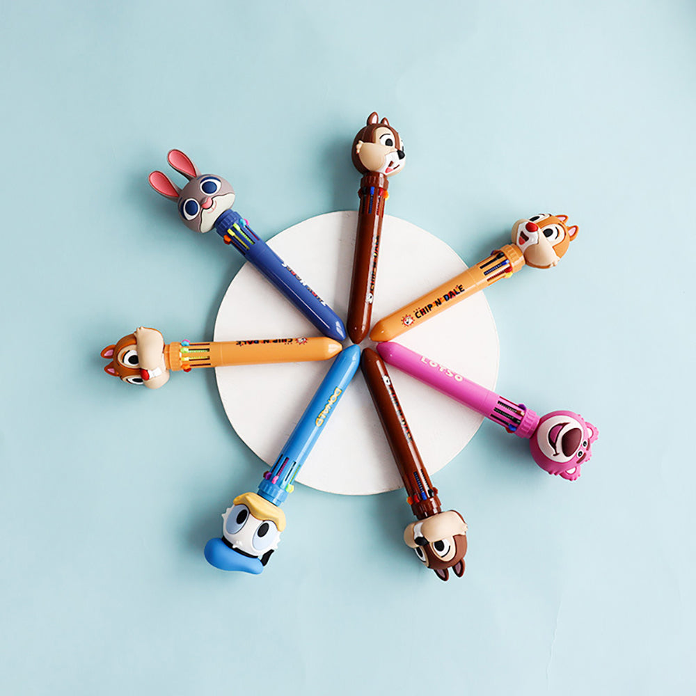 Disney Ten Color Ballpoint Pen Press Ball Pen Donald Duck Chip 'n' Dale Lots-O'-Huggin' Bear Cute Cartoon Model Big Head