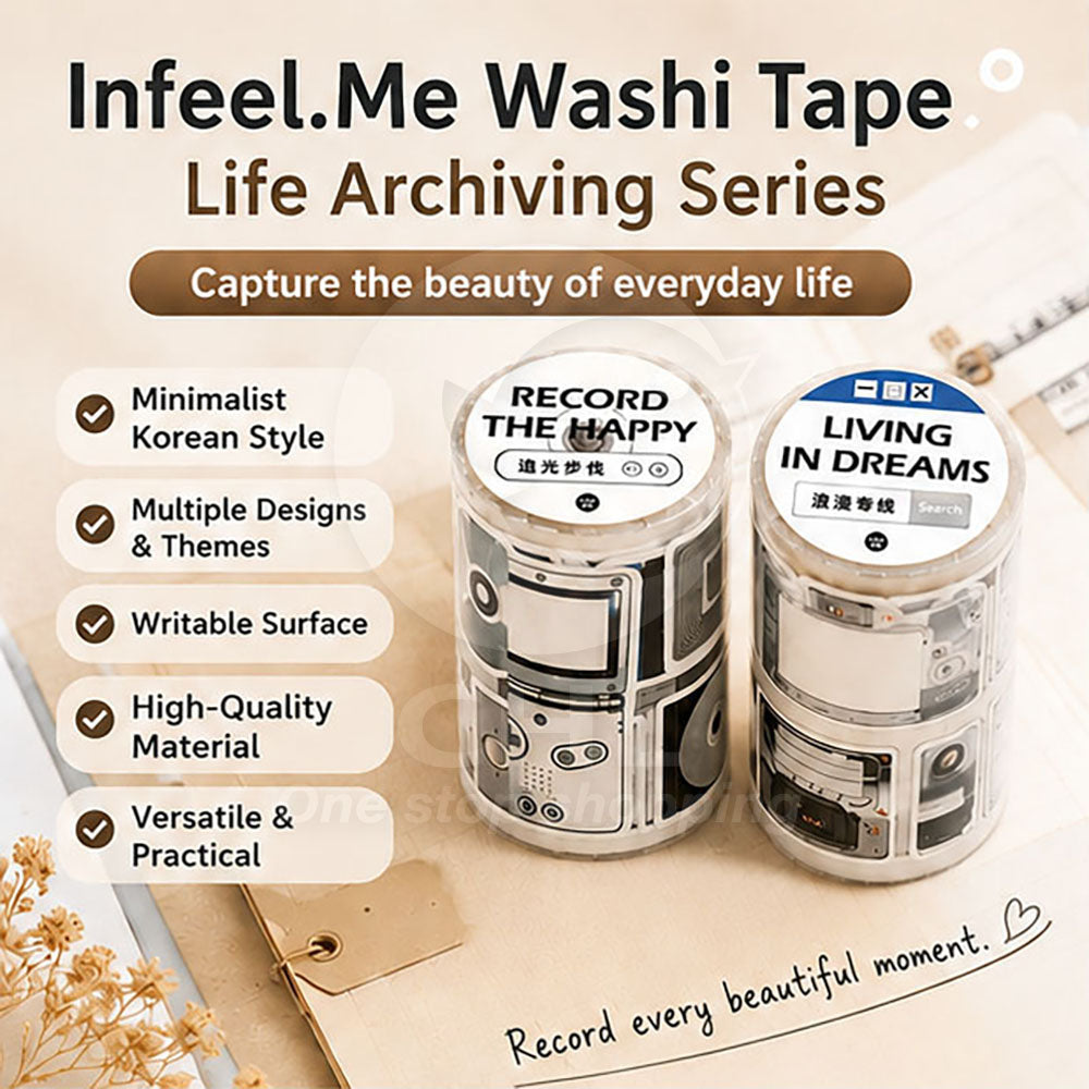 Infeel.Me Tape Life Archive Series Simple Korean Style Handbook Decoration Collage Daily Versatile Material Writable Texture Multi-Style Diary Notes
