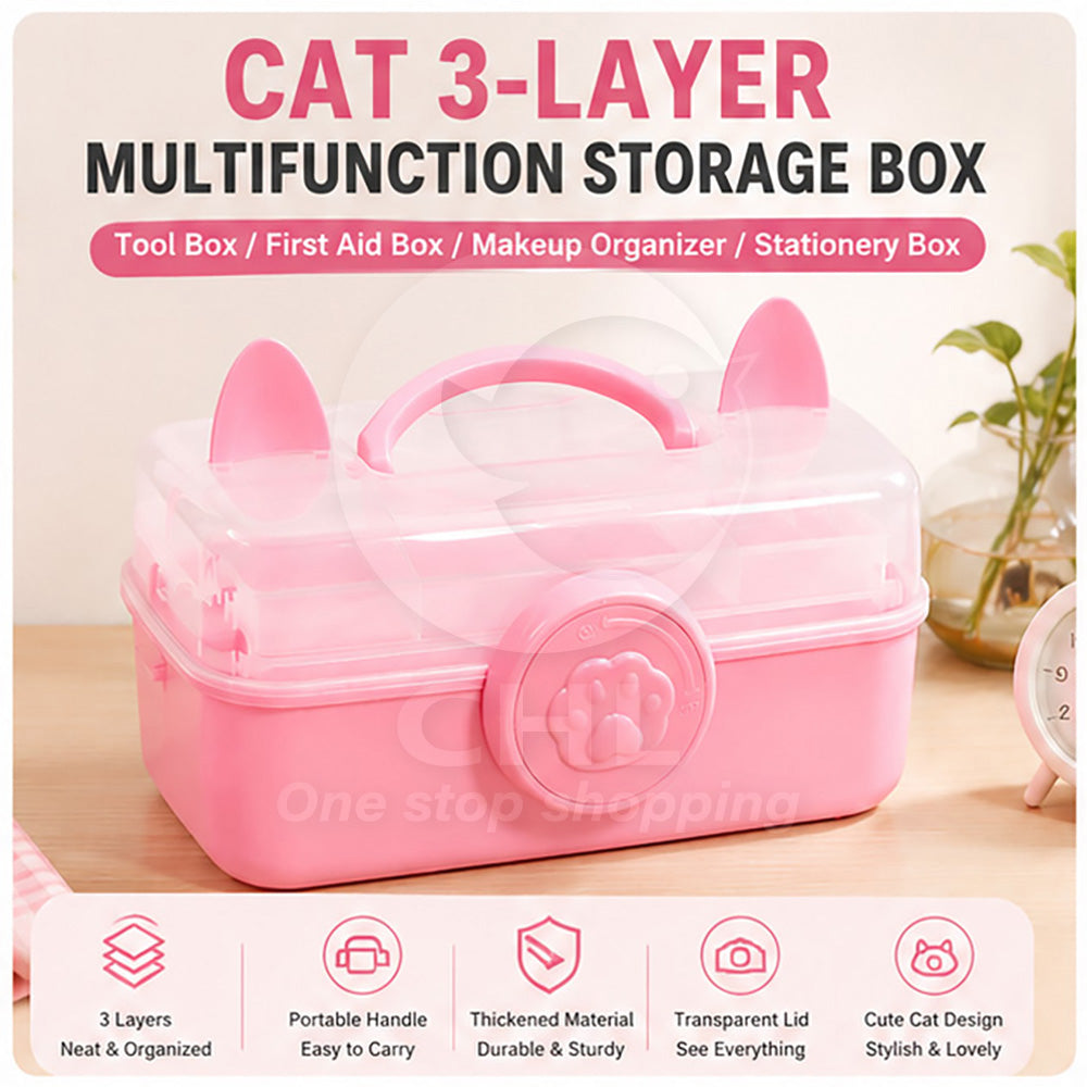 Three-layer storage box tool box cat shape thick material durable multi-function