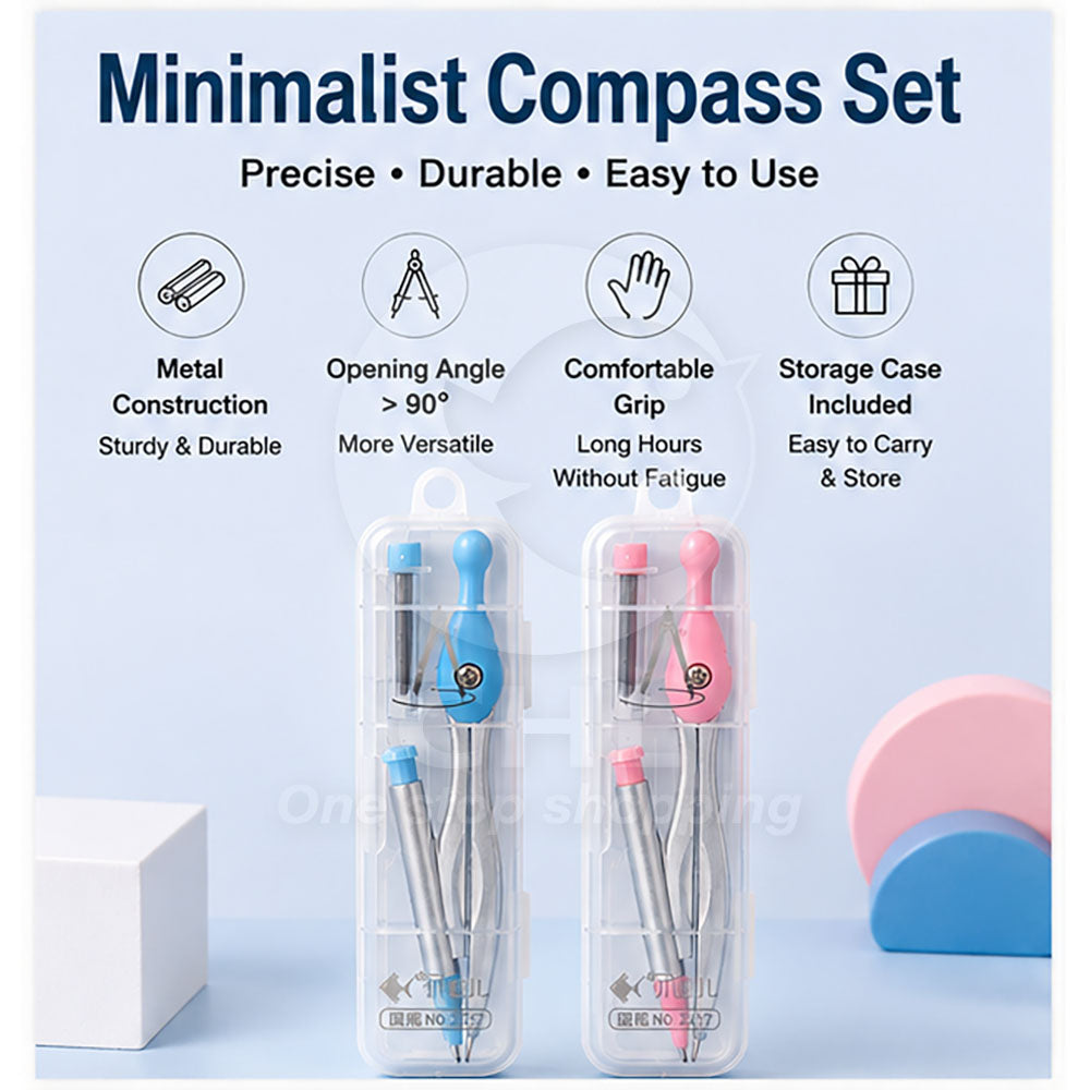 Minimalist Compass Set – Blue / Pink | Durable, Easy to Use, Perfect for Students & Designers