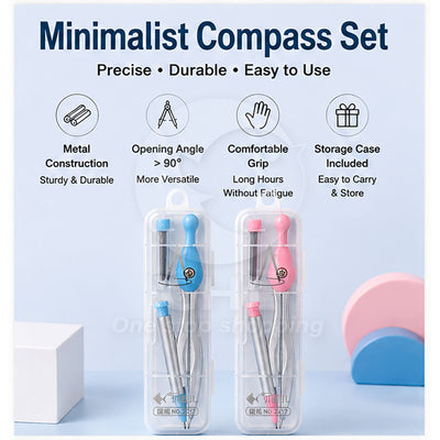 Minimalist Compass Set – Blue / Pink | Durable, Easy to Use, Perfect for Students & Designers