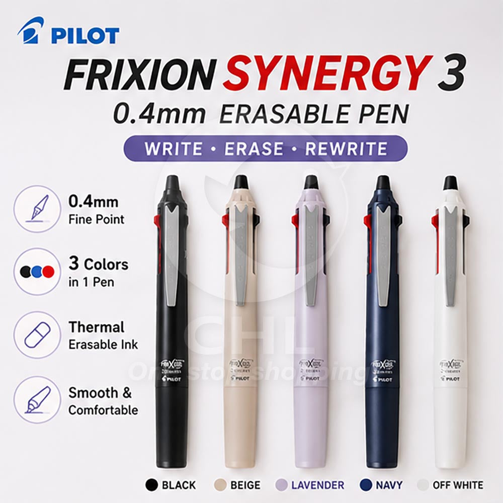 PILOT FRIXION SYNERGY 3 Multi Pen – 0.4 mm Erasable Ballpoint (Black / Red / Blue) | Fine Tip, Smooth Writing | Ideal for Business & Notes