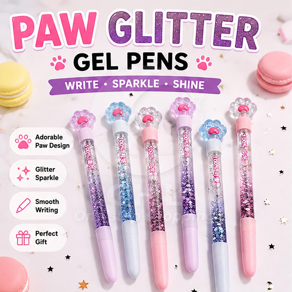 Glitter Cat Paw Light-Up Gel Pen (0.5 mm, Refillable)