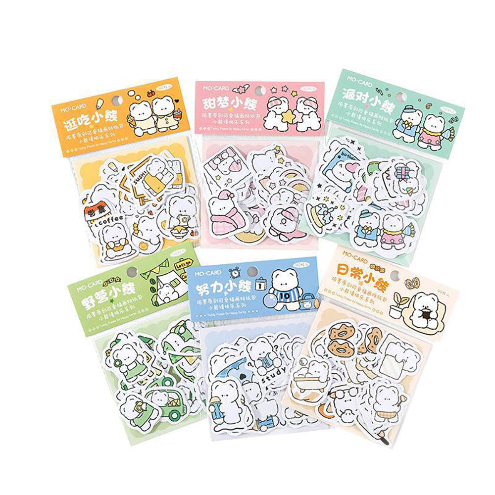 Momo Little Bear Please Be Happy Series Sticker Pack Illustration White Bear Daily Party Shopping and Camping Handbook Material DIY Decoration