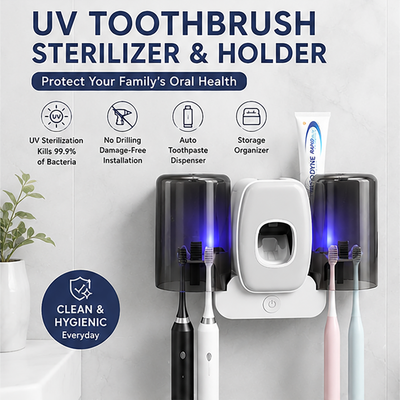 UV Sterilization Toothbrush Holder | Wall-Mounted, Punch-Free | Toothpaste Dispenser & Long Battery Life