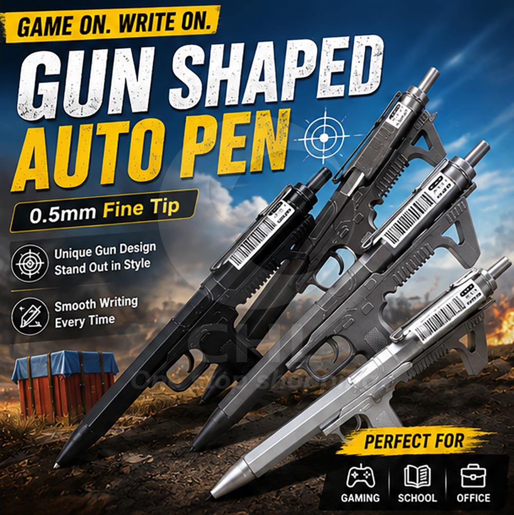 Gun-Shaped Mechanical Pencil – 0.5mm Erasable Gel Pen, PUBG-Inspired Stationery, Refillable